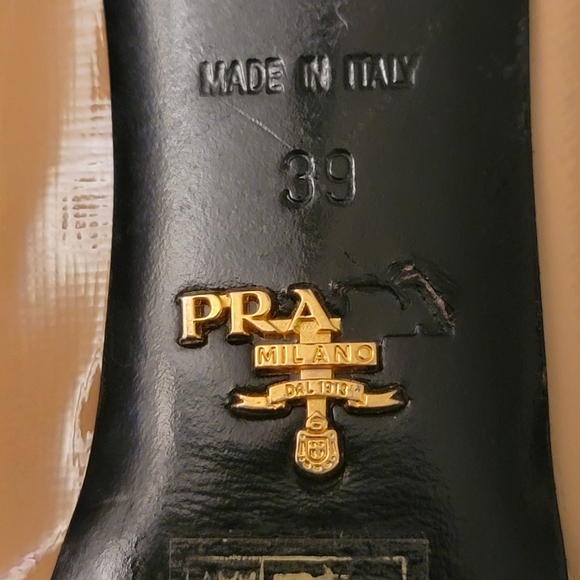 PRADA Beige Patent Leather Platform Pointed-Toe Pumps - Picture 9 of 15